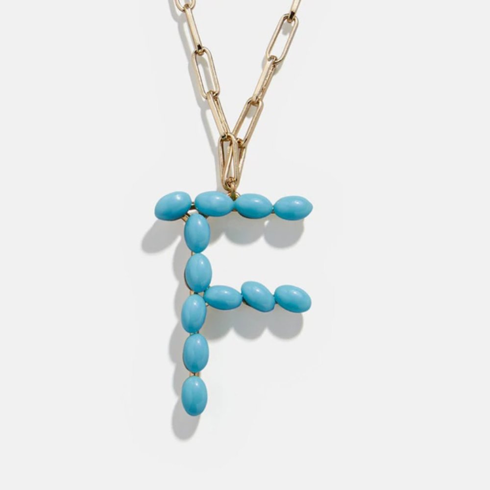 Blue Letter "F" Initial Paper Clip Name Necklace